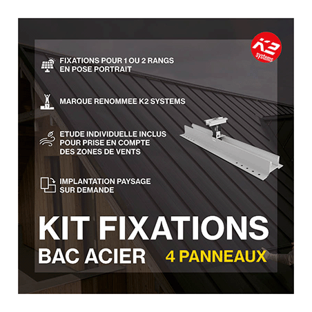 Fixations toitures bac acier - K2 Systems - Kit pour 4 panneaux