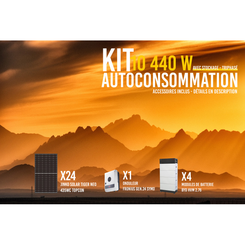 Kit solaire autoconsommation Hybride Triphasé 10.0 avec batteries - 10440Wc - 11kWh