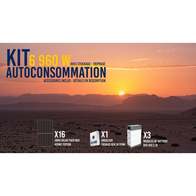 Kit solaire autoconsommation Hybride Triphasé 6.0 avec batteries - 6960Wc - 7.7kWh
