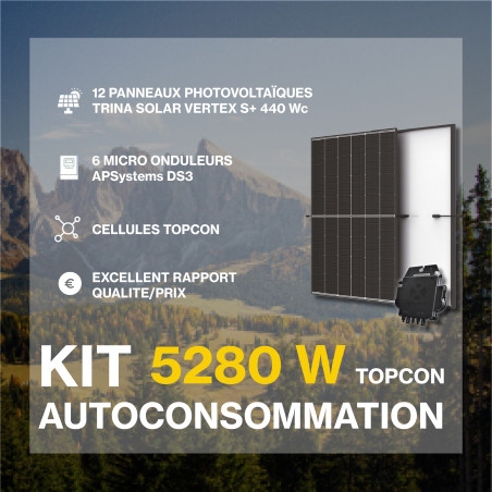 Kit solaire autoconsommation TOPCon 5280Wc - TRINA Vertex S+ - passerelle incluse