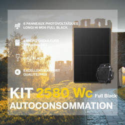 Kit solaire autoconsommation Full Black - 2580 Wc - Back-contact Longi Solar - passerelle incluse