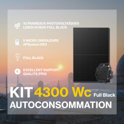 Kit solaire autoconsommation Full Black - 4300Wc - Back-contact Longi Solar - passerelle incluse