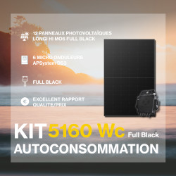Kit solaire autoconsommation Full Black - 5160Wc - Back-contact Longi Solar - passerelle incluse