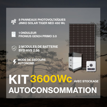 Kit solaire autoconsommation Hybride 3.0 avec batteries - 3600Wc - 5.1kWh