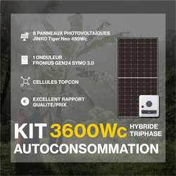 Kit solaire autoconsommation Triphasé Hybride 3.0 - 3600Wc Premium