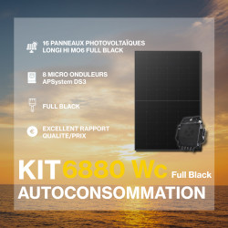Kit solaire autoconsommation Full Black - 6880Wc - Back-contact Longi Solar - passerelle incluse