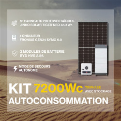 Kit solaire autoconsommation Hybride Triphasé 6.0 avec batteries - 7200Wc - 7.7kWh