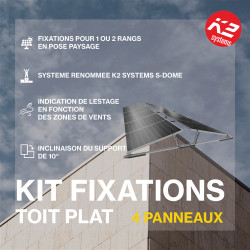 Fixations toiture plate - K2 SYSTEMS S-DOME - Kit pour 4 panneau