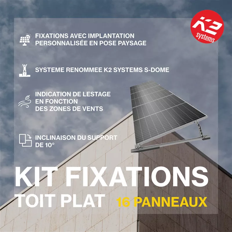 Fixations toiture plate - K2 SYSTEMS - Kit pour 16 panneaux Fixations toiture plate - K2 SYSTEMS - Kit pour 16 panneaux