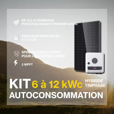 Kit solaire autoconsommation HYBRIDE TRIPHASE XL 6 à 12kWc - Onduleur FRONIUS et panneaux Biverre Biface