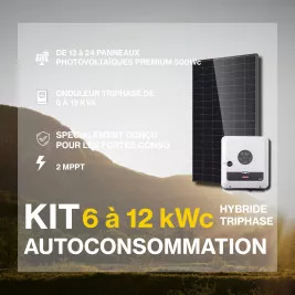 Kit solaire autoconsommation HYBRIDE TRIPHASE XL 6 à 12kWc - Onduleur FRONIUS et panneaux Biverre Biface
