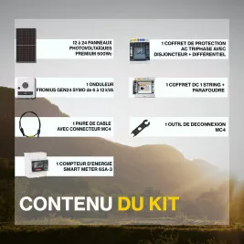 Kit solaire autoconsommation HYBRIDE TRIPHASE XL 6 à 12kWc - Onduleur FRONIUS et panneaux Biverre Biface