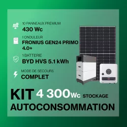 Kit solaire autoconsommation Hybride 4.0 avec batteries - 4300Wc - 5.1kWh