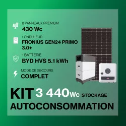 Kit solaire autoconsommation Hybride 3.0 avec batteries - 3440Wc - 5.1kWh