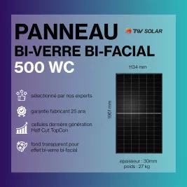Kit solaire HYBRIDE autoconsommation TRIPHASE XL 6 à 12kWc - Onduleur DEYE et panneaux Biverre Biface