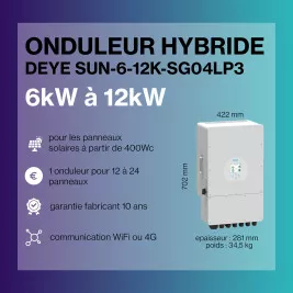 Kit solaire HYBRIDE autoconsommation TRIPHASE XL 6 à 12kWc - Onduleur DEYE et panneaux Biverre Biface