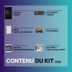 Kit solaire HYBRIDE autoconsommation TRIPHASE XL 6 à 12kWc - Onduleur DEYE et panneaux Biverre Biface