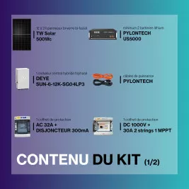 Kit solaire HYBRIDE autoconsommation TRIPHASE XL 6 à 12kWc - Onduleur DEYE et panneaux Biverre Biface