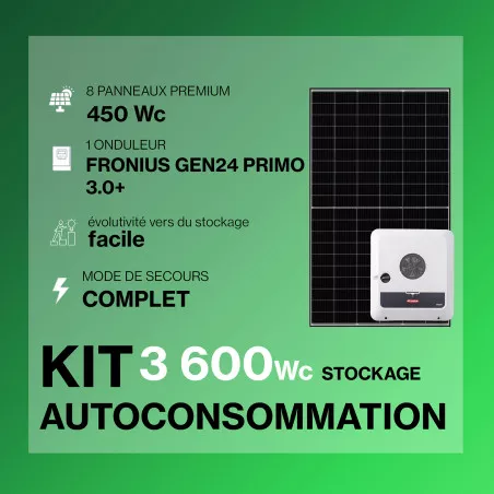 Kit solaire autoconsommation Hybride 3.0 - 3600Wc Premium