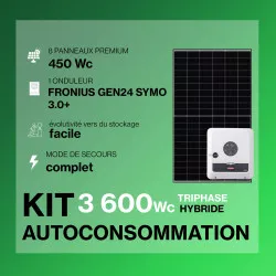 Kit solaire autoconsommation Triphasé Hybride 3.0 - 3600Wc Premium