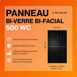 Kit solaire autoconsommation 6000Wc - Onduleur SOLIS HYBRIDE et panneaux Biverre Biface