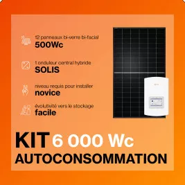 Kit solaire autoconsommation 6000Wc - Onduleur SOLIS HYBRIDE et panneaux Biverre Biface
