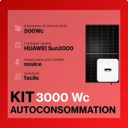 Kit solaire autoconsommation 3000Wc - Onduleur HUAWEI HYBRIDE et panneaux Biverre Biface