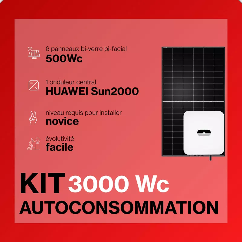 Kit solaire autoconsommation 3000Wc - Onduleur HUAWEI HYBRIDE et panneaux Biverre Biface