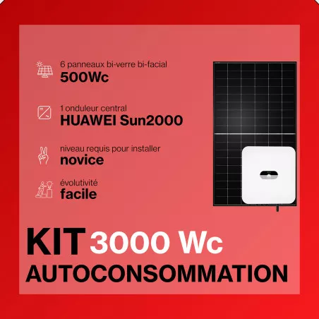 Kit solaire autoconsommation 3000Wc - Onduleur HUAWEI HYBRIDE et panneaux Biverre Biface