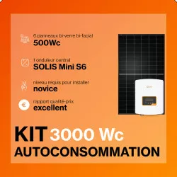 Kit solaire autoconsommation 3000Wc - Onduleur SOLIS et panneaux Biverre Biface