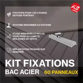 Fixations toitures bac acier - K2 Systems - Kit pour 60 panneaux (portrait ou paysage)