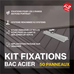 Fixations toitures bac acier - K2 Systems - Kit pour 50 panneaux (portrait ou paysage)