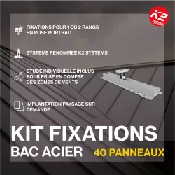 Fixations toitures bac acier - K2 Systems - Kit pour 40 panneaux (portrait ou paysage)