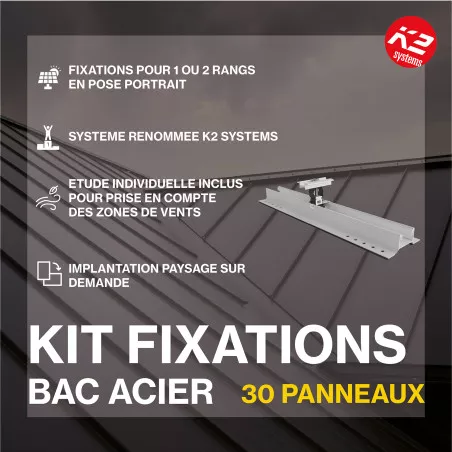 Fixations toitures bac acier - K2 Systems - Kit pour 30 panneaux (portrait ou paysage)