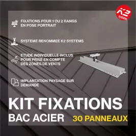Fixations toitures bac acier - K2 Systems - Kit pour 30 panneaux (portrait ou paysage)