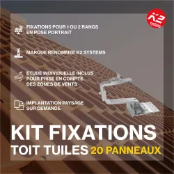 Fixations toiture tuiles - K2 Systems - Kit pour 20 panneaux (portrait)