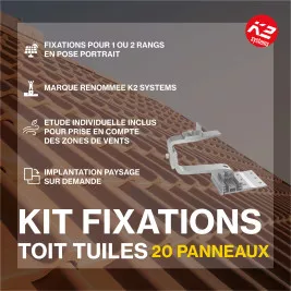 Fixations toiture tuiles - K2 Systems - Kit pour 20 panneaux (portrait)