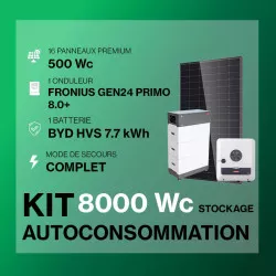Kit solaire autoconsommation Hybride Triphasé 8.0 avec batteries - 8000Wc