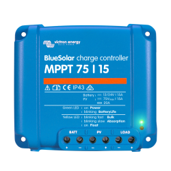 Régulateur de charge solaire - Victron Energy BlueSolar MPPT MPPT 75/15 de face sur fond blanc