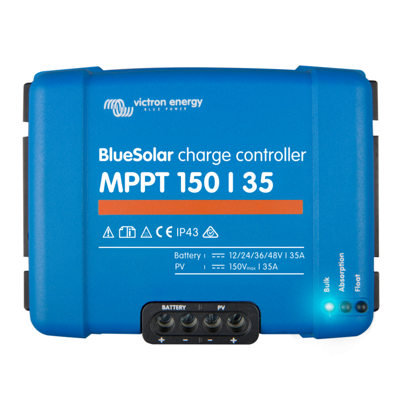 Régulateur de charge solaire - Victron Energy BlueSolar MPPT 150/35 de face sur fond blanc